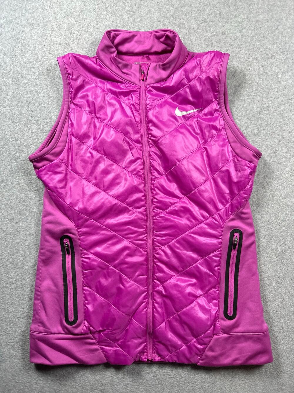 Nike Golf Puffer Vest Women's Medium Pink Diamond Patterned Quilted Full Zip